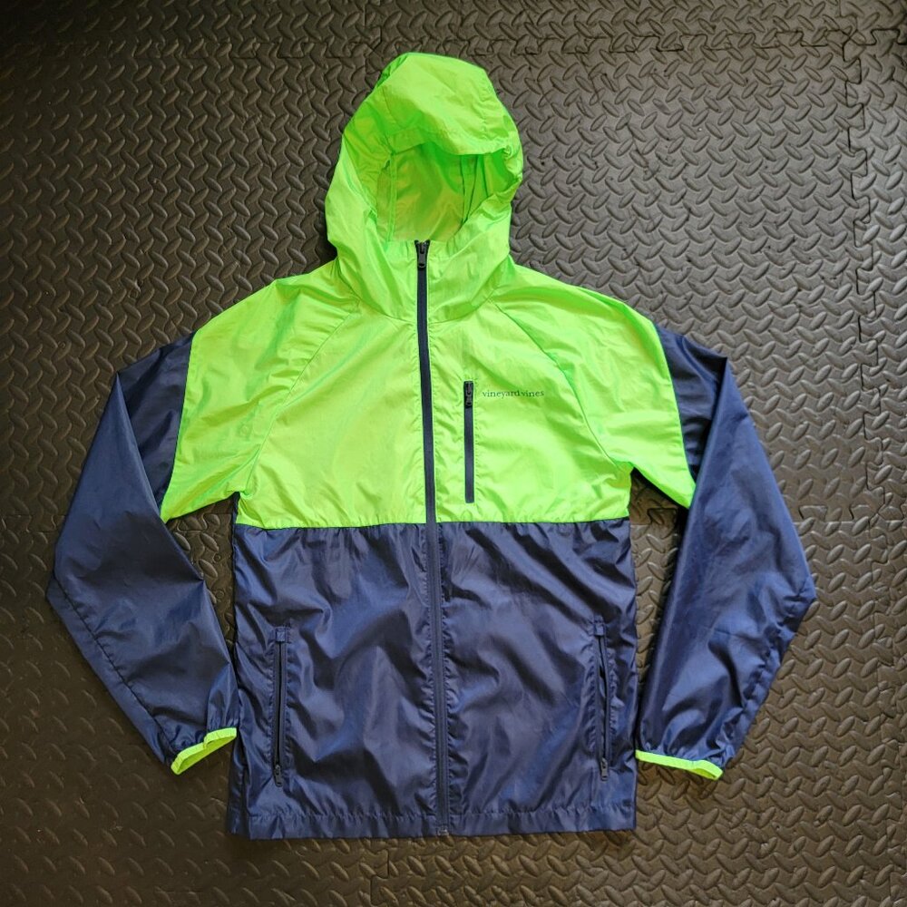 Vineyard Vines Performance Hooded Windbreaker Jacket, Small, Green & Blue, Golf